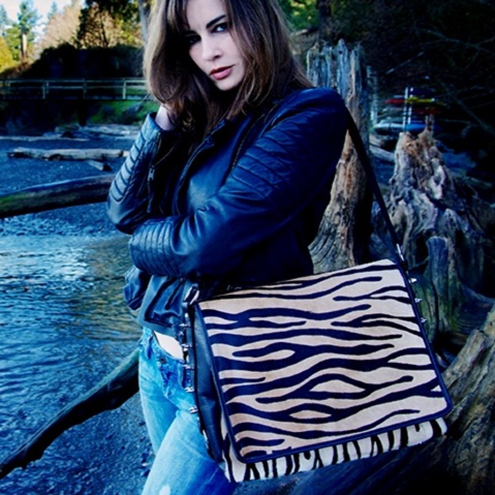 Tiger print calf-hair shoulder bag